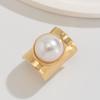 European-American Oversized Pearl Geometric Ring - Smooth, Exaggerated Knuckle Design