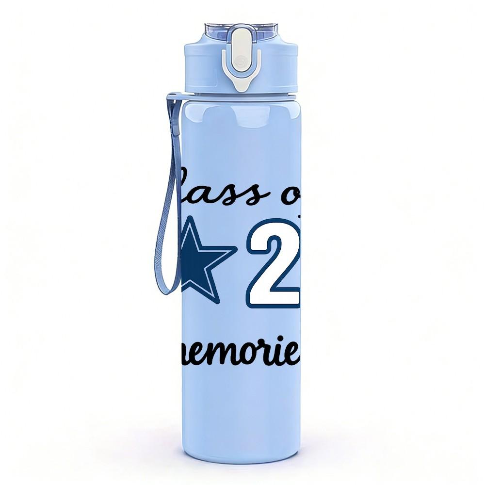 1PC Class Of 26 Memories Text 750ml Color Plastic Sports Water Bottle Leakproof Flip Straw Lid Suitable for Sports Office Home Use