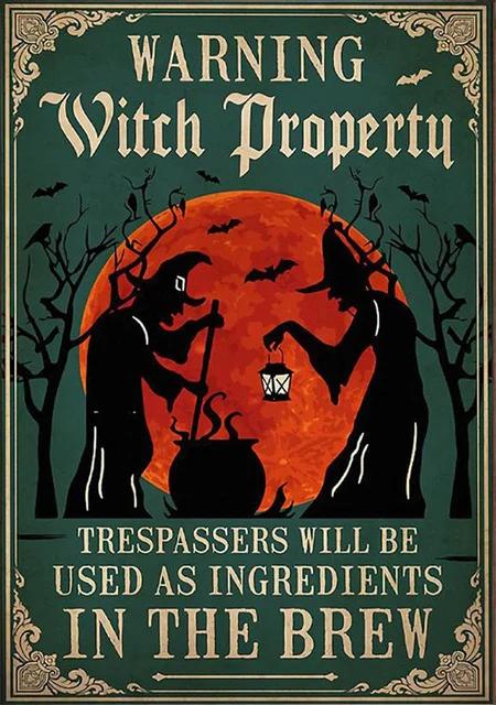 Lustiges Hexerei-Wissen Halloween-Poster Hexen Magie-Wissen Metallblechschild Küchenwandkunst Plakette Halloween Heimdeko