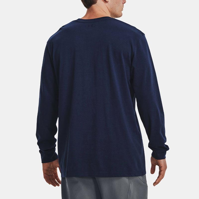 Under Armour Letter Print Crew Neck Long Sleeve T-Shirt Men Tops Navy-Blue 1379576-410