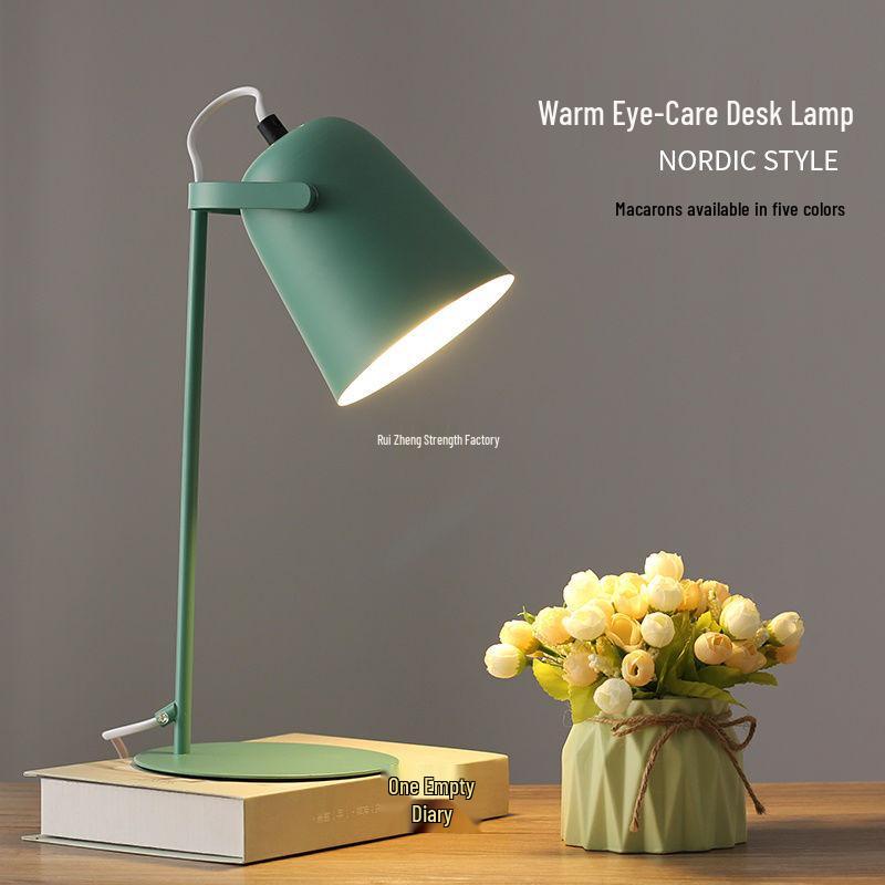 Nordic Minimalist LED Desk Lamp for Dorms and Bedrooms - Eye Protection, Plug-in, Ideal for Students.