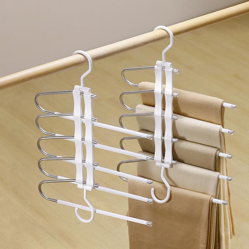 Foldable Multifunctional Clothes Pants Hanger Adjustable Multi-Layer Space Saving Storage Organizer Closet Pantry Shelf Bread