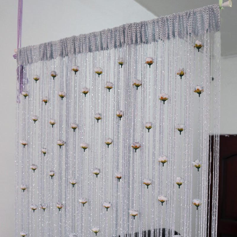 Rose Flower Silver Thread Tassel Curtain, 1x2m Door Drape Room Divider Living Room Bedroom, Home Decor Privacy Screen Hanging Partition