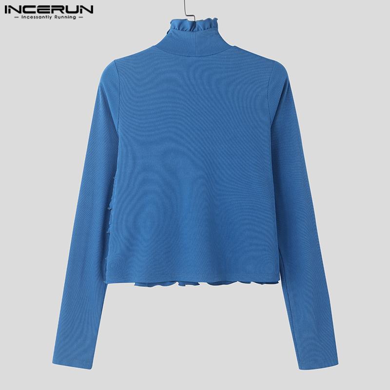 INCERUN Ανδρικά κοντό μπλουζάκια με ψηλό λαιμό και βολάν