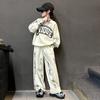 Frühling Herbst Mädchen Freizeitanzug Buchstaben Sweatshirt Hose Zweiteiliges Set für Mittlere und Große Kinder
