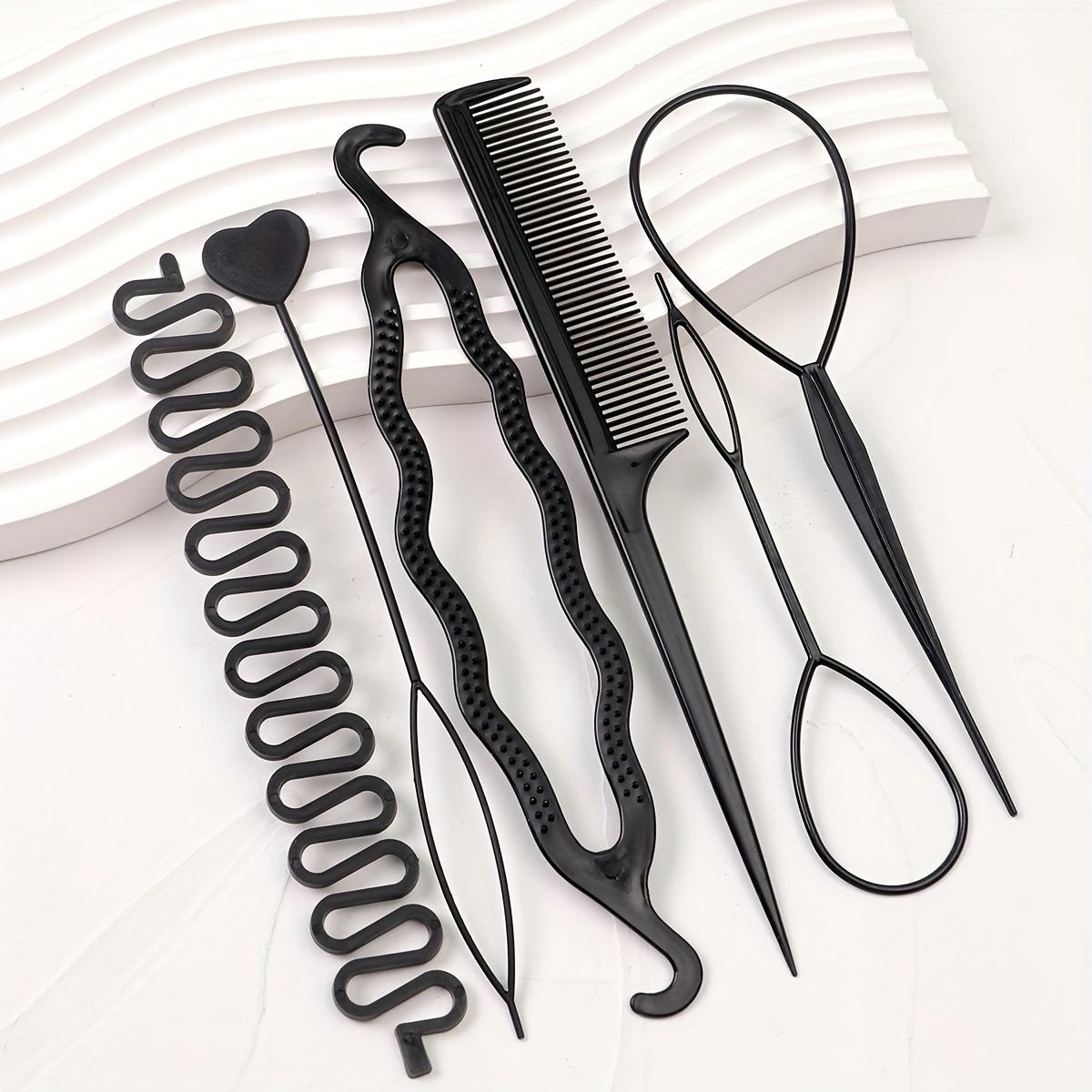 

A Set of Hair Styling Tools and Additions for Girls, Including Hairpins, Bun Makers, and Combs for Creating Various Hairstyles