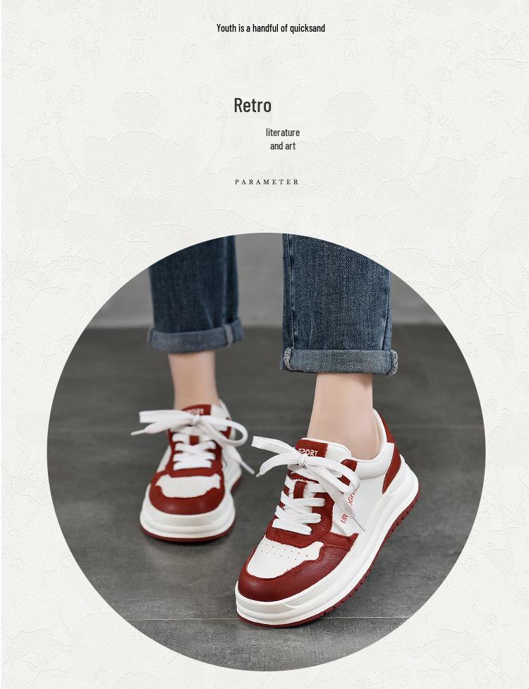 Autumn 2025 Women's Genuine Leather White Sneakers - Round Toe, Low Top, Soft Sole, Non-Slip, Casual