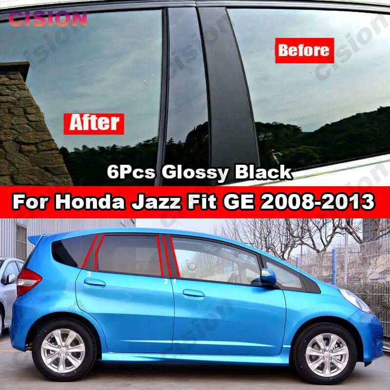 For Honda Jazz Fit GE 2008-2013 Window Door Column B C Pillar Post Cover Trim Carbon Fiber Glossy Black Mirror Effect PC Sticker
