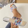 Women Slippers Mixed Color Gem Diamonds Shoes for Women 2025 New Fashion Slippers Sexy Square Toe Sandals Home Slides Women