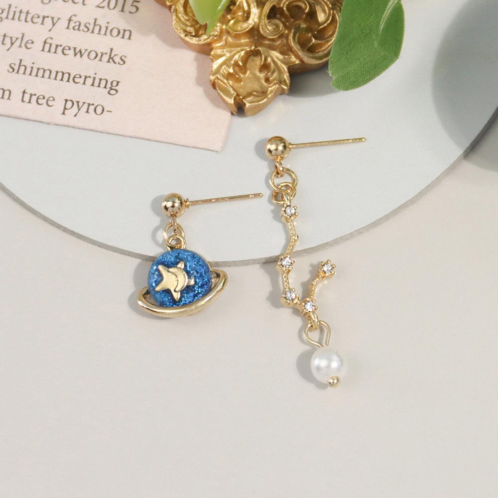 2023 Mori Style Asymmetrical Starry Sky Stud Earrings - French Retro Hong Kong Jewelry