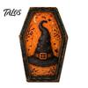 Spooky Fireplace Accents Vintage Halloween Wooden Table Decoration, Rustic Black Cat Ghost Skeleton Pumpkin Decorations Desktop Block Sign for