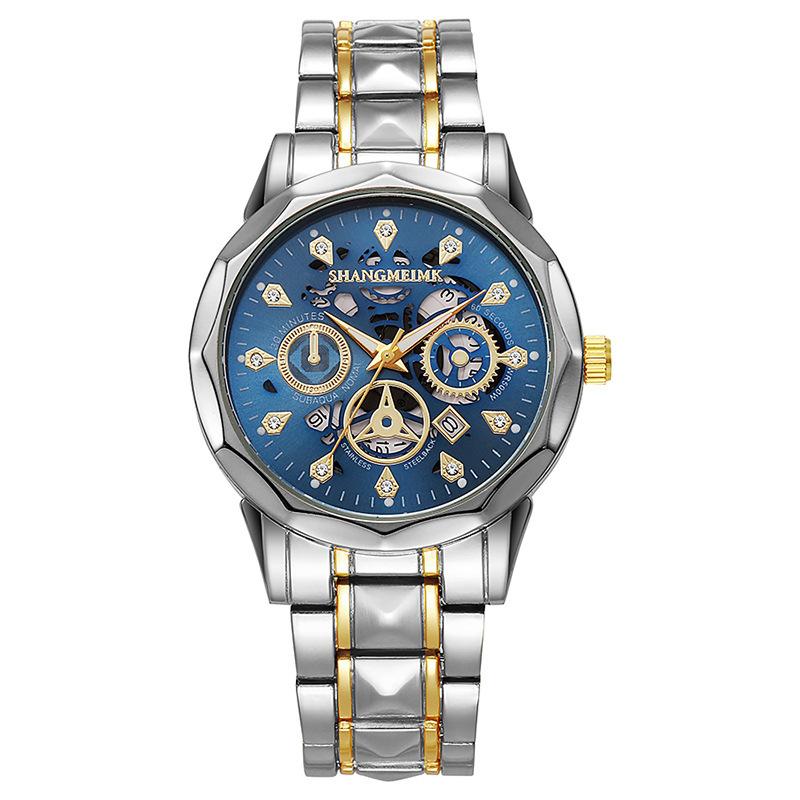 Brand trend fashion waterproof luminous business automatic quartz relief hollow men's watch