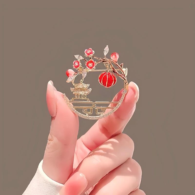 Ancient style auspicious clouds peony flower brooch elegant temperament high-end fashion corsage cheongsam Hanfu suit pin accessories
