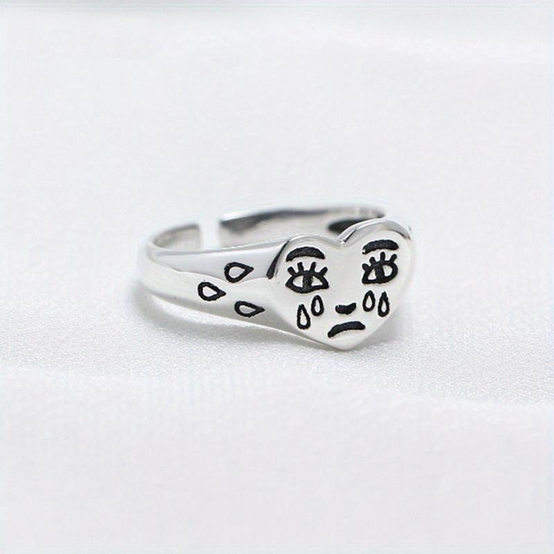 

1Pc Creative Cry Face Rings for Women New Trendy Fashion Resizable Jewelry Gift серебряный