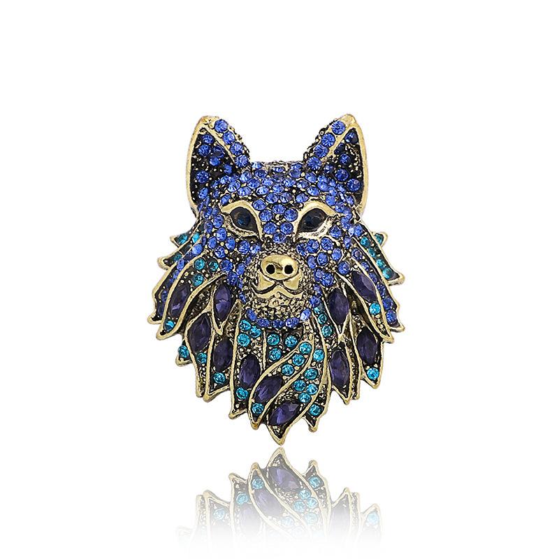 Vintage Wolf Head Brooch Totem Diamond Brooch Suit Accessories Animal Brooch Pin
