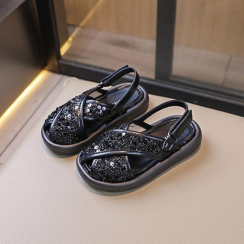Children's Sandals Summer Glitter Girls Causal Beach Slippers New Versatile Kids Anti-kick Sequins Sandals Soft Bottom Fashion