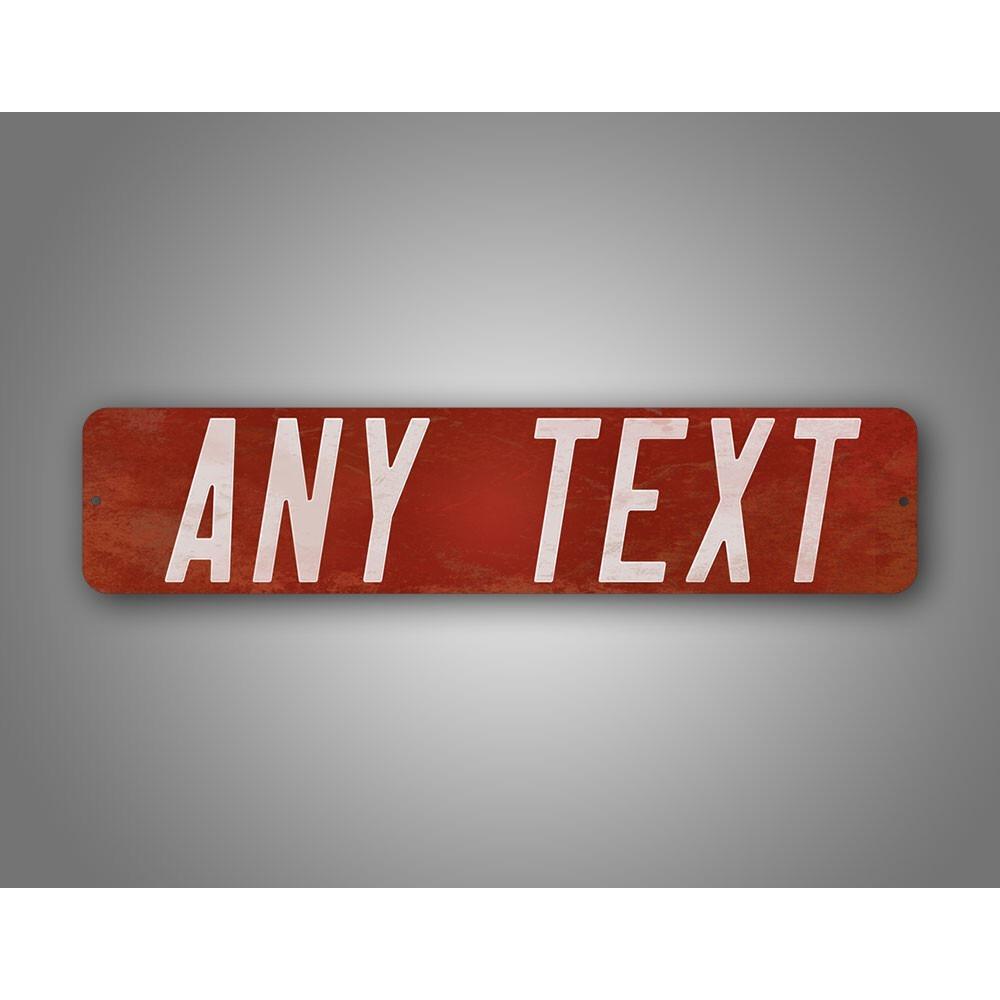 Customizable 4x16 Inch Red White Street Sign Grunge Style Rustproof Metal Tin Sign for Indoor Outdoor Wall Decor