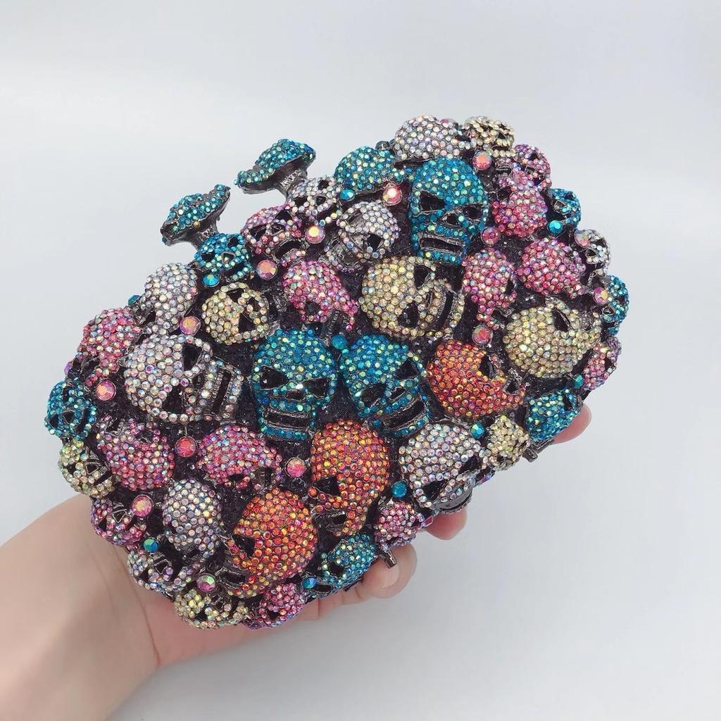 WHTUOHENG Skull Shape White Crystal Black Purse For Party Prom Handbags Luxury Mini Diamond Dinner Clutches Desgin Cocktail Bags