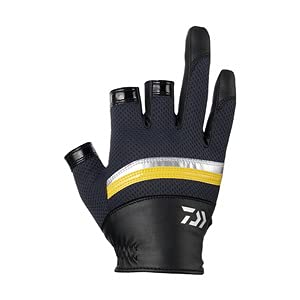 Daiwa Nanofront R Mesh Cool Gloves, 3-Piece Cut, Black/Yellow, Size L (DG-3021)