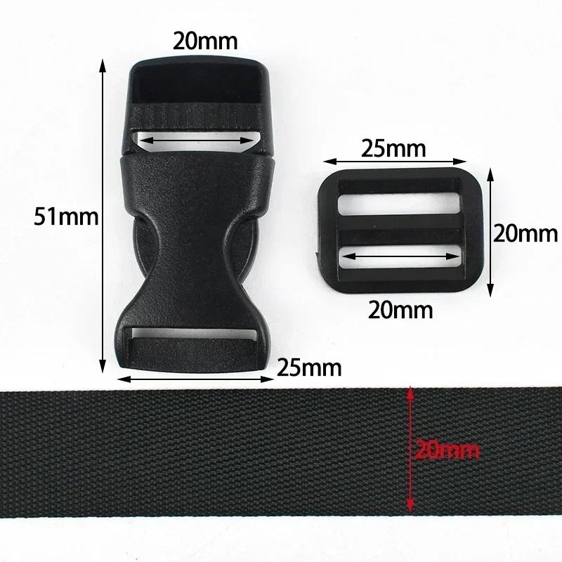 2/5Sets 20-50mm Black Nylon Webbing with Plastic Slider Clasp Quick Release Buckle Backpack Strap Dog Collar DIY Accessories