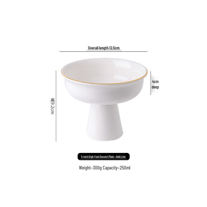 Zen Style High-Foot Ceramic Snack Plate with Gold Rim