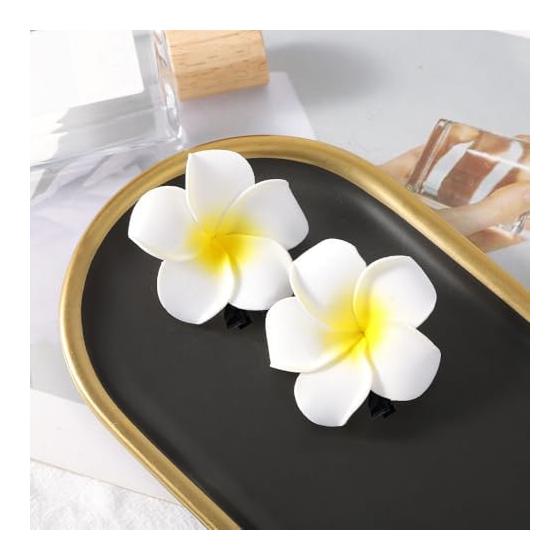 Plumeria Hair Clips (10 Pack) - Hawaiian Hibiscus Flower Hair Accessories for Travel, Beach, Weddings, Photoshoots & More