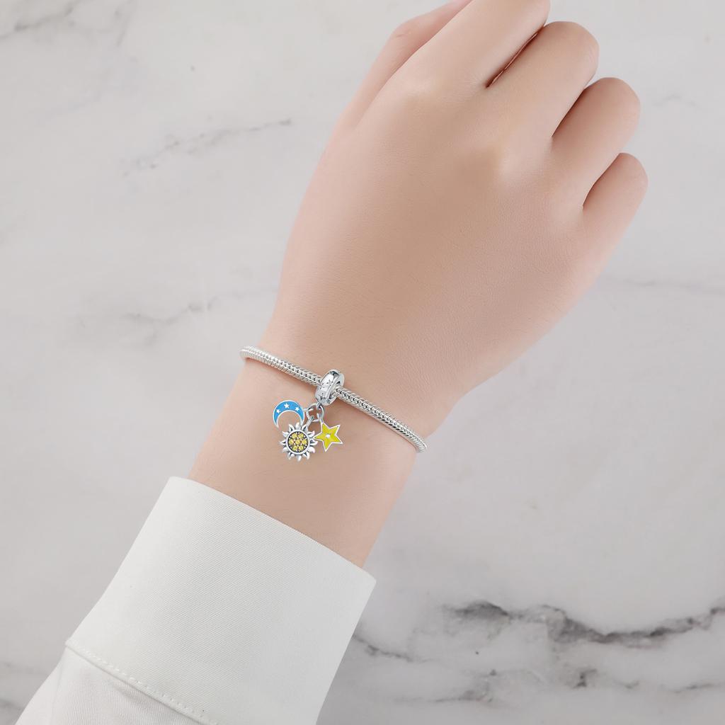 Copper Sun Moon Star Sky Series Pendant Charms Beads Fit Original Wear Braceletsdiy Jewelry Accessory