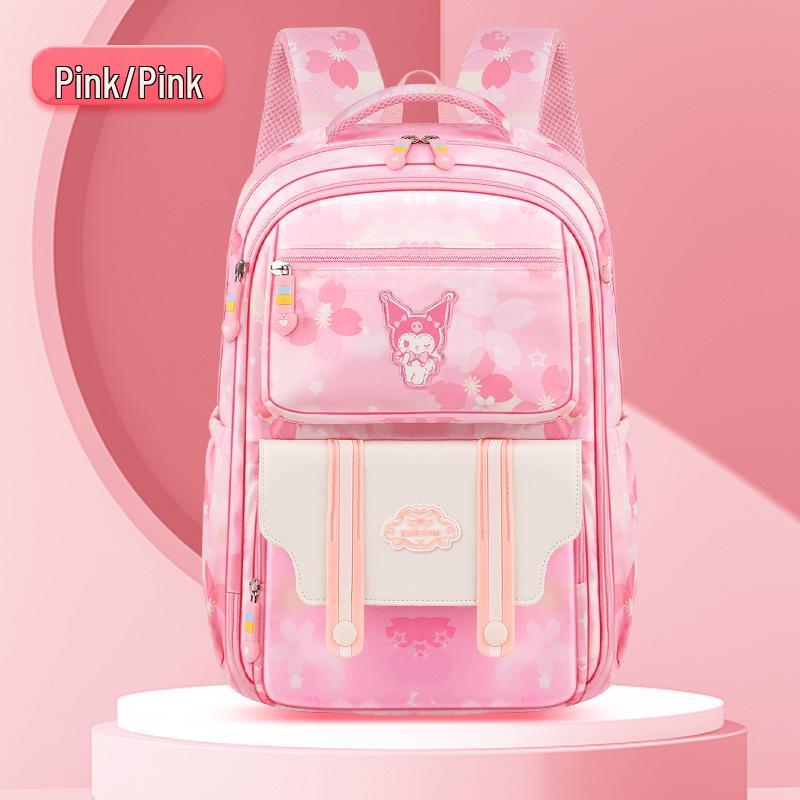 Kuromi Unisex Lightweight School Backpack for Grades 1-6: Spine-Protecting, Load-Reducing Double Shoulder Bag for Kids