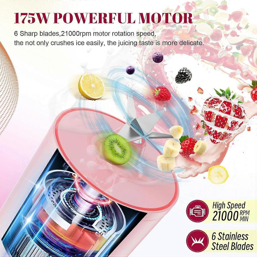 Portable Personal Blender 17 OZ/500 ML Juicer, 175W Personal Size Blender, Ideal for Smoothies, Ice Blending, Juicing, and Foo