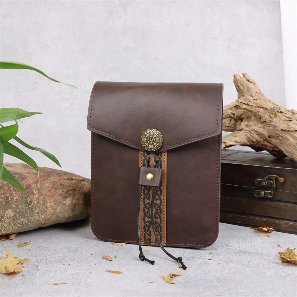 Viking Design Faux Leather Waist Bag Hangable Drawstring Closure Retro Belt Bag Mini Portable Coin Purse Cosplay Props