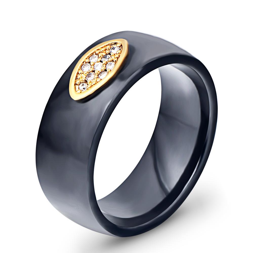 Black and White Honeycomb Ceramic Zircon Ring, 8MM Stainless Steel, Versatile Women s Design Size 8