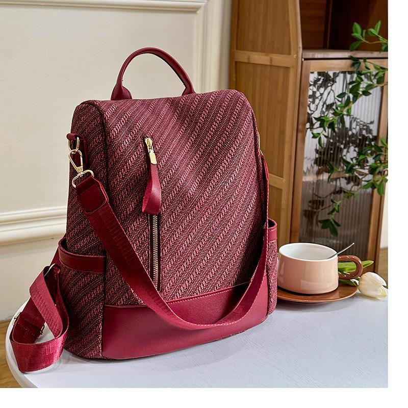 

Large Capacity Backpack, Women s Retro Casual Plaid Multi-purpose Single Shoulder Backpack, Printed Fashionable and Versatile Backpack темно-червоний колір