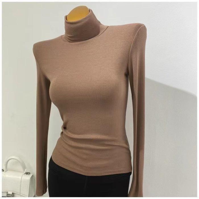 Women's Soft Ribbed Turtleneck Undershirt - Korean Style Stretch Top for Autumn/Winter