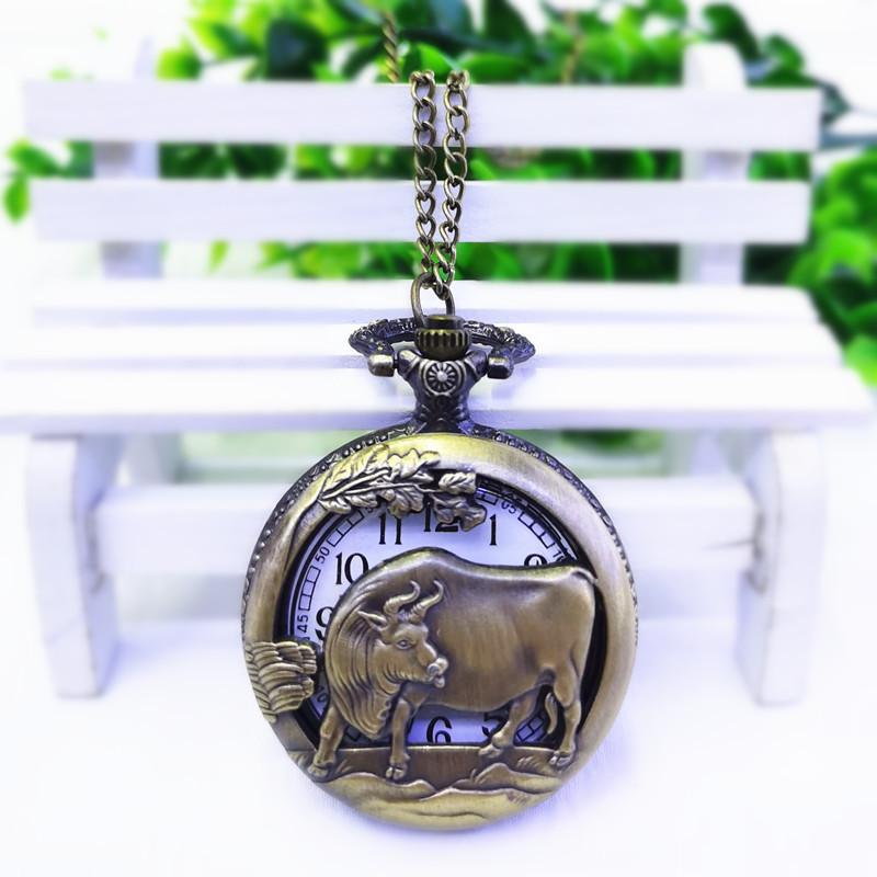 Retro Hollow Zodiac Wall Watch Watch Male Digital Elderly Quartz Watch Zodiac Bronze Pocket Watch