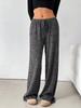 Spring/Autumn Women's Casual Striped Solid Color Elastic Waist Cotton Straight Leg Pants