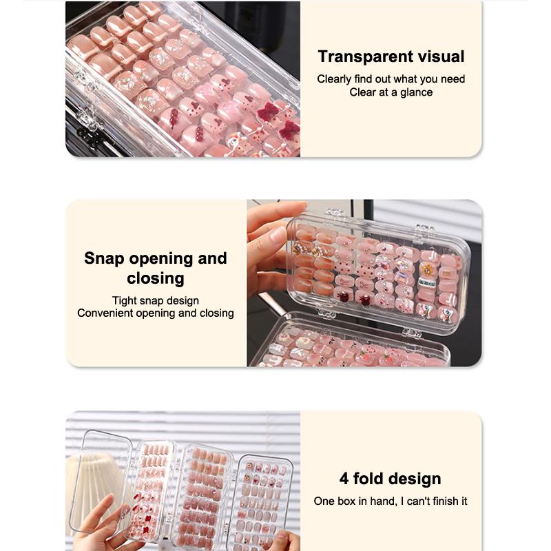 Three-Fold Press-On Nail Storage Boxes Transparent Plastic Nail Storage Box Press-On Nail Organizer For False Nails Display