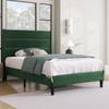 Upholstered Bed 90 x 200 cm, Bed Frame with Slatted Base & Headboard, Velvet Fabric Cover in Dark Green, Timeless Modern Design, Youth Bed