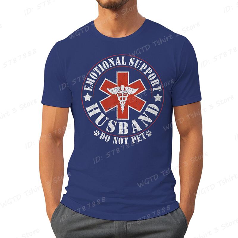 Emotional Support Husband Do Not Pet Print T-shirts Funny Mens Husband T-Shirt Summer Casual Short Sleeve Tops Men's Clothing