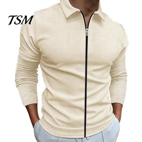 Men Solid Color Long Sleeve Shirt Autumn Winter Breathable Simple And Elegant Top Lapel Zipper Placket Outdoor Sports T-Shirt with