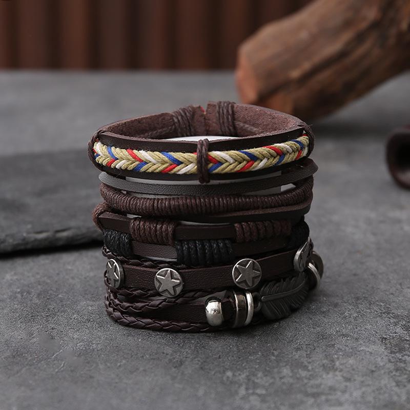Men's Multi-layer Alloy Bangle: 6-Piece Bracelet Set with European and American Style