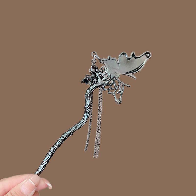 Vintage Roter Halber Schmetterling Quaste Haarstab Für Frauen Chinesischer Stil Metall Haarnadel Scheibe Haarstäbe Essstäbchen Haarschmuck