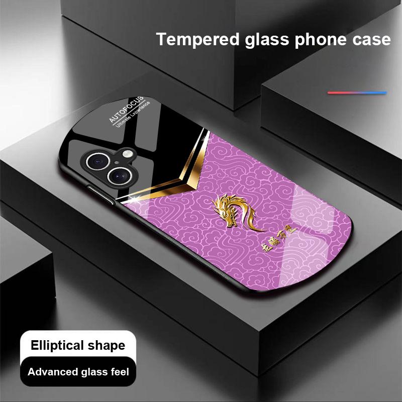 V-shaped Faucet For Apple IPhone 16 11 13 15 14 Pro Max 12 Mini 7 8 Plus XR X XS SE Elliptical Shaped Tempered Glass Phone Case