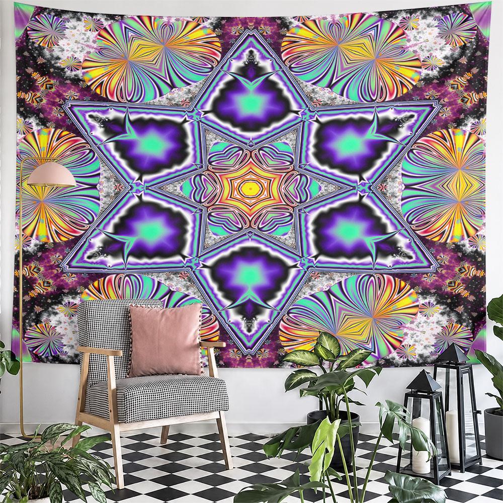 Colorful Kaleidoscope Star Pattern Pattern Wall Hanging Tapestry Decorative Tapestry Home Decor for Bedroom and Living Room