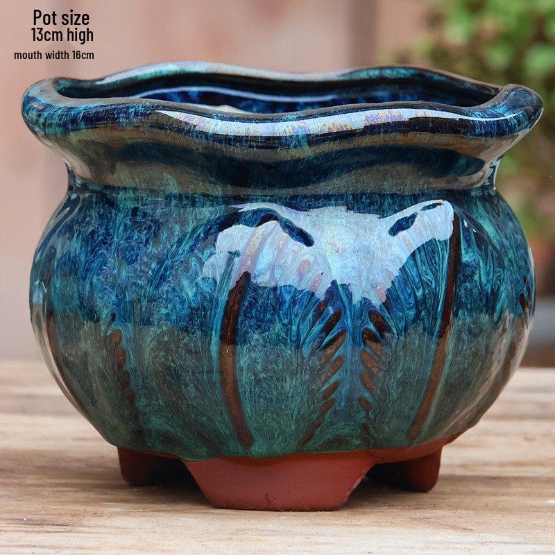 Stor Handgjord Keramik Kruka för Suckulenter och Grönska, Andningsbar Lerkruka i Lila Lera