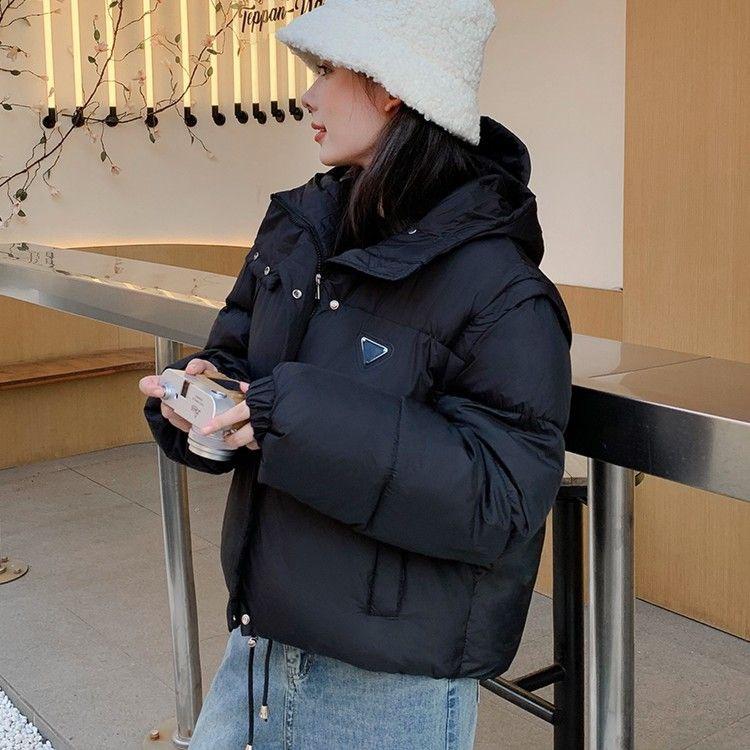 Removable Sleeves Down Cotton Coat for Women Winter New Style Korean Style Loose Hooded Cotton Coat Short Coat