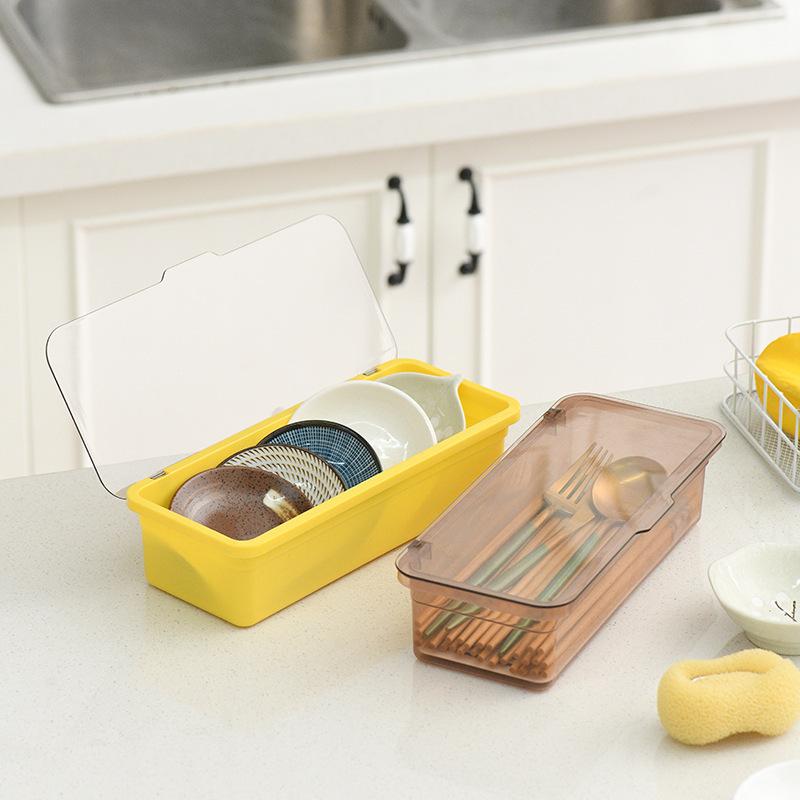 Cutlery Storage Tray Holder Tableware Organizer Spoon Fork Storage Box Plastic Container Cutlery Rack With Lid And Drainer
