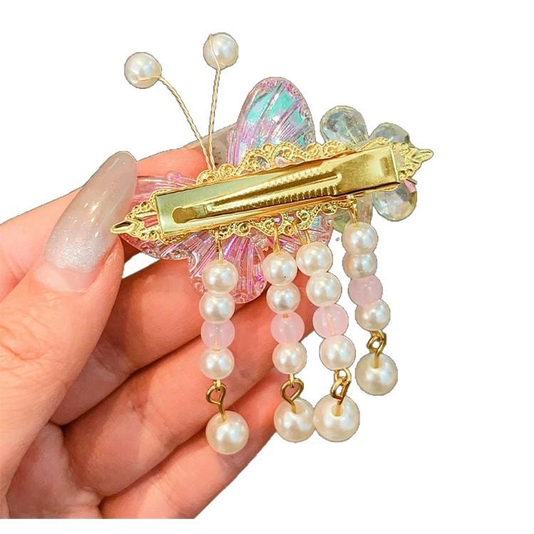 Children's Traditional Hanfu Headdress Hair Clips with Tassels - Handmade Pair for Girls