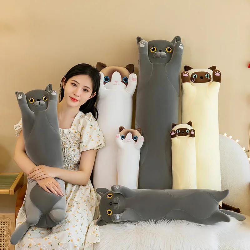 50~110cm Pisică Squishy Păpușă Lungă Jucărie de Pluș Animal de Desene Animate Umplut Pisoi Bebeluș Dormind Pernă de Îmbrățișare Confortabilă Cadou de Ziua de Naștere Pentru Copil