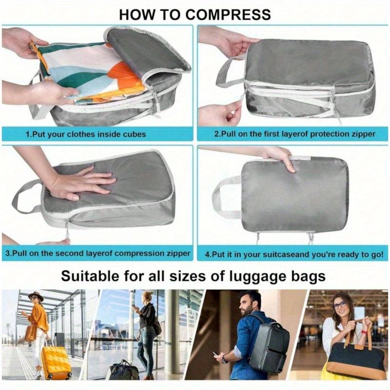 6pcs Compression Packing Cubes for Suitcases, Light Traag, Expandable Paravel Organizer for Clothes Luggage Storageuise Holiday Beach