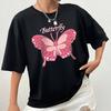 Fashionable Casual Short Sleeve T-Shirt Butterfly Print Shoulder Drop Polyester Fiber Crew Neck Short Length from China